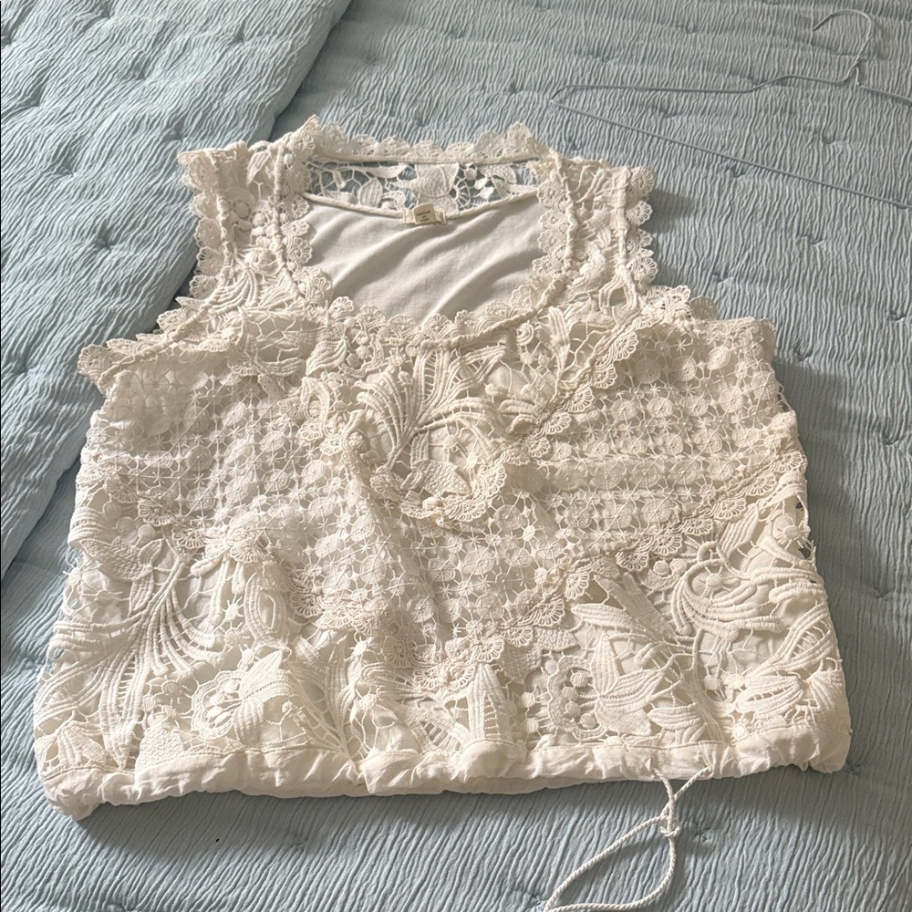 Anthropologie Lace Sleeveless Blouse - off white